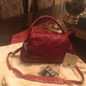 Authentic New FRYE distressed woven Leather Satchel/crossbody bag
